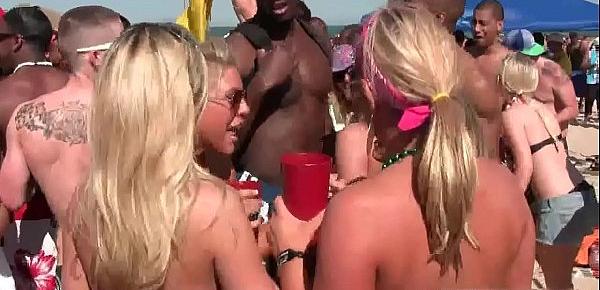 Huge beach party with sexy hot blonde